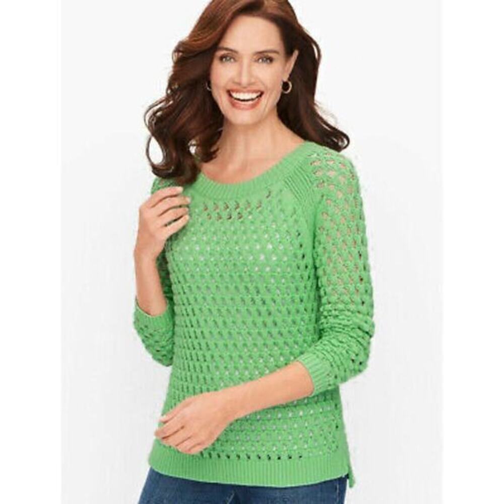 TALBOTS Women's OPEN STITCH knit pullover green long sleeve SWEATER size small